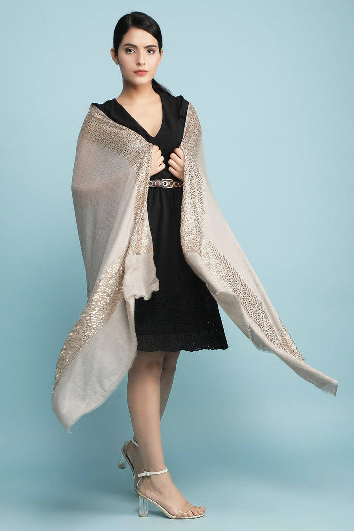 Pashmina Blend With Geometrical Mirror Work
