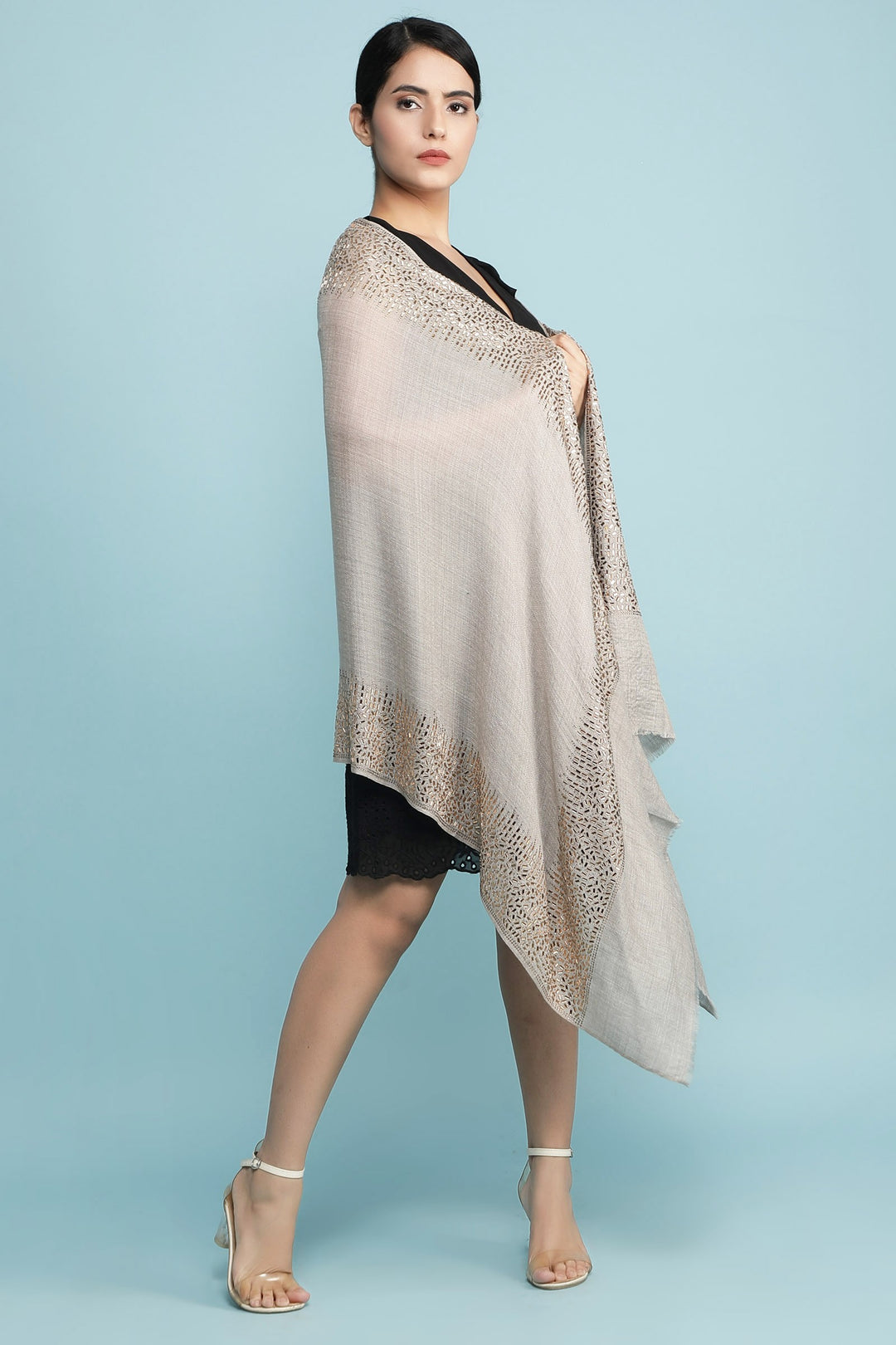 Pashmina Blend With Geometrical Mirror Work