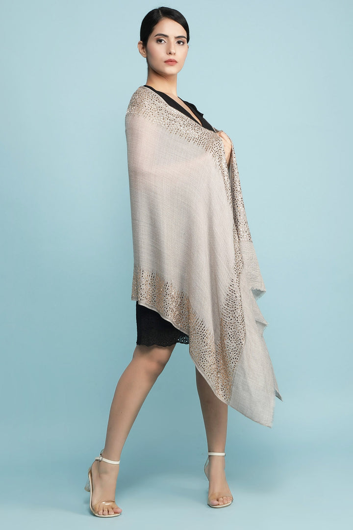 Pashmina Blend With Geometrical Mirror Work