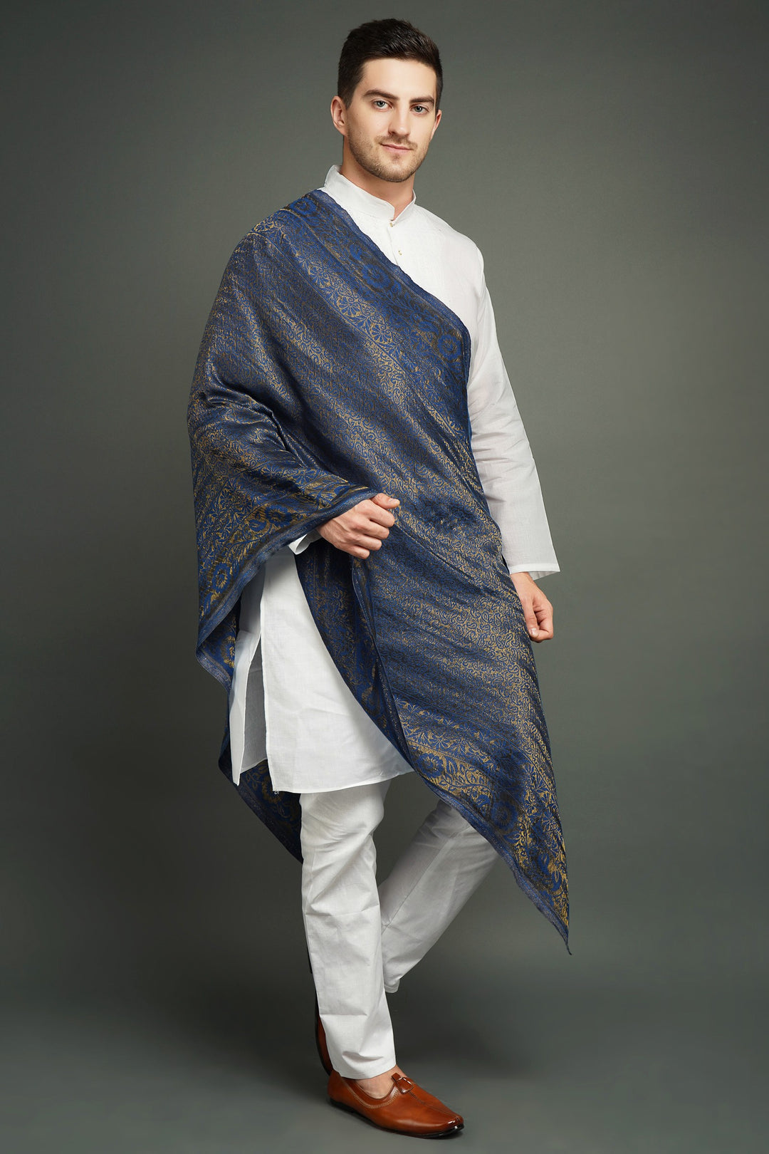 Pashmina Blend In Zari Work Stole For Men