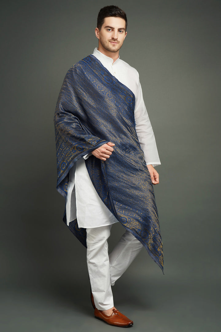 Pashmina Blend In Zari Work Stole For Men