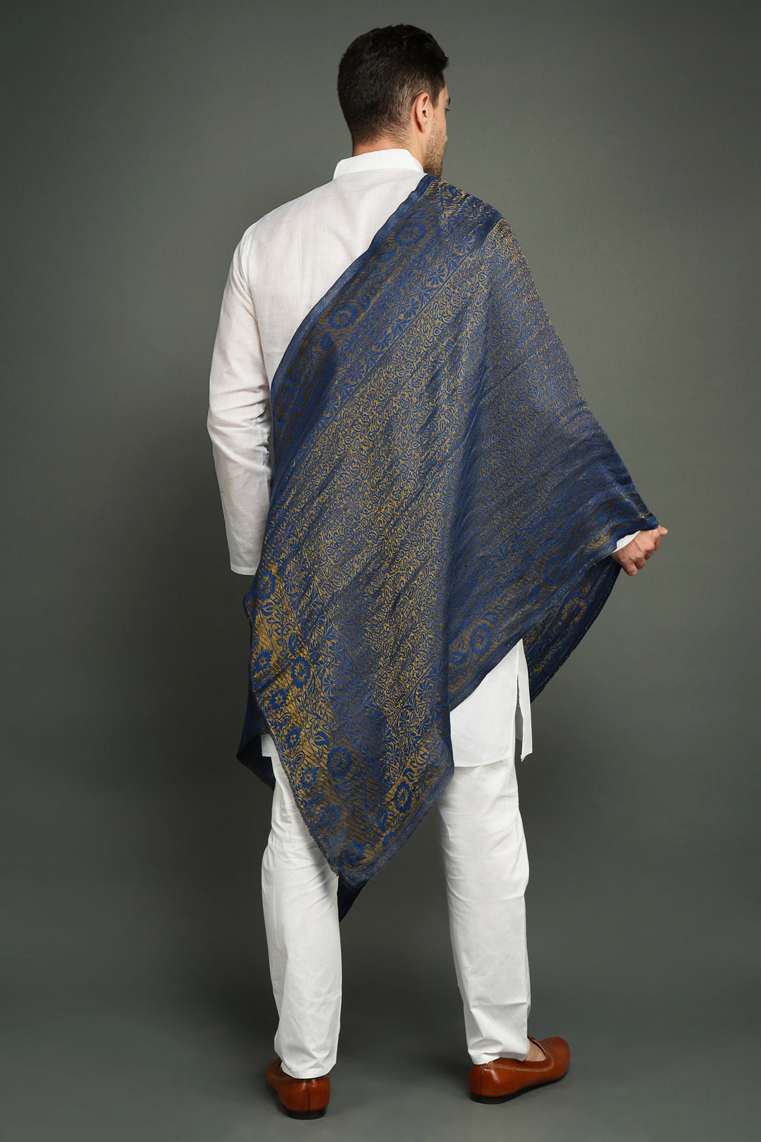 Pashmina Blend In Zari Work Stole For Men