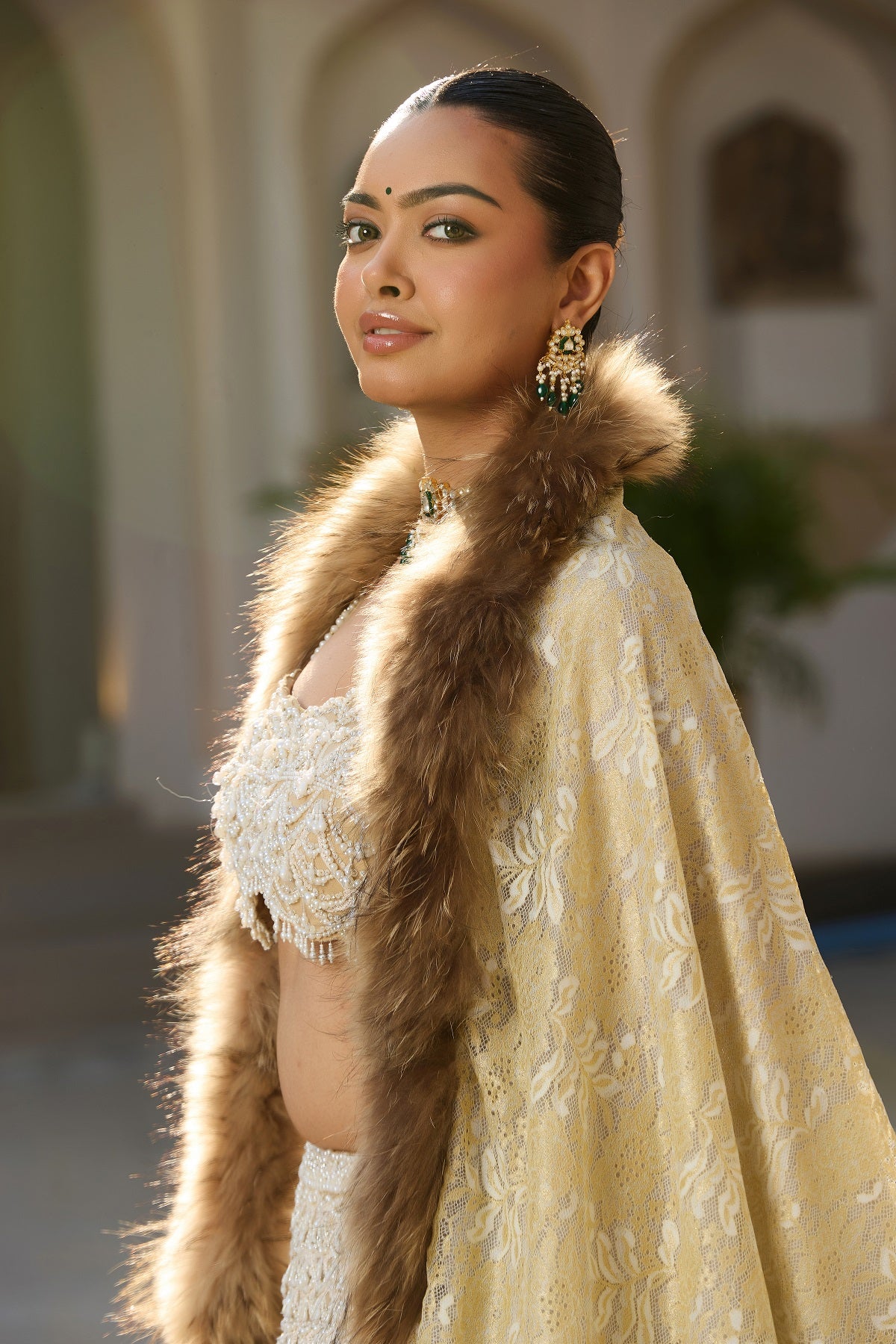 -  Pashmina Fur Border Stole