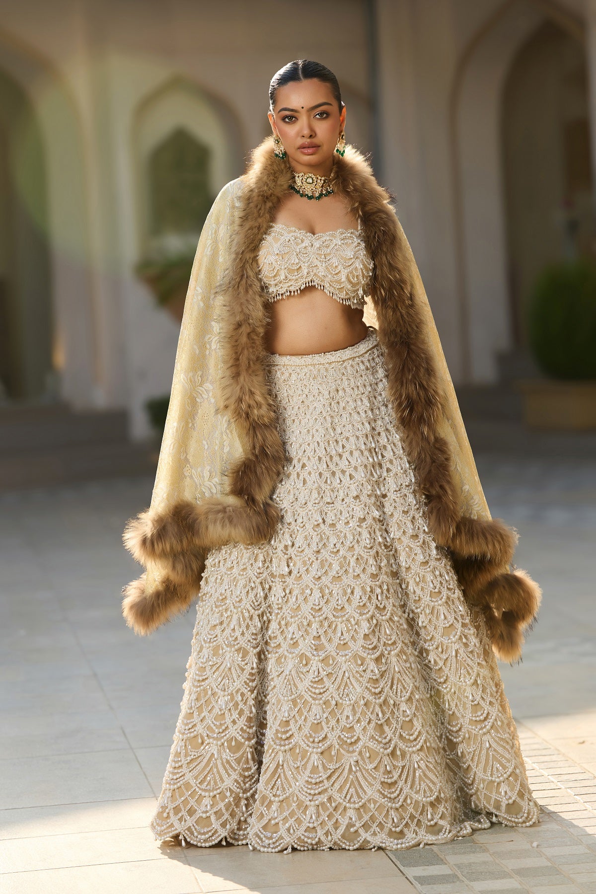 -  Pashmina Fur Border Stole