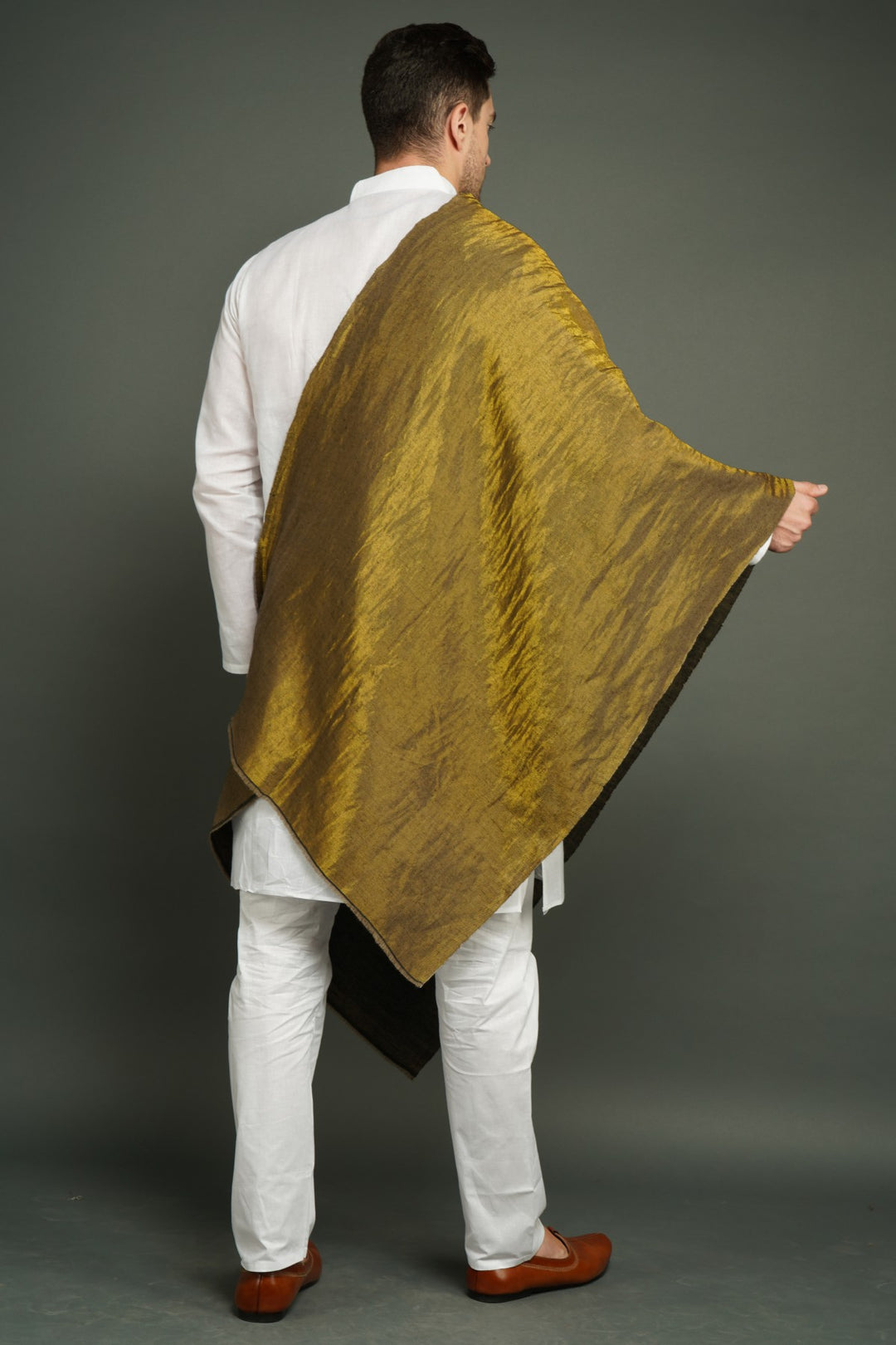 Pashmina Handwoven In Reversible Zari Work Stole for Men