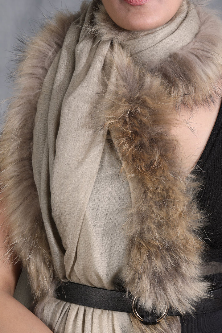 Cashmere Plain Stole With High Quality Ombre Fur Stole