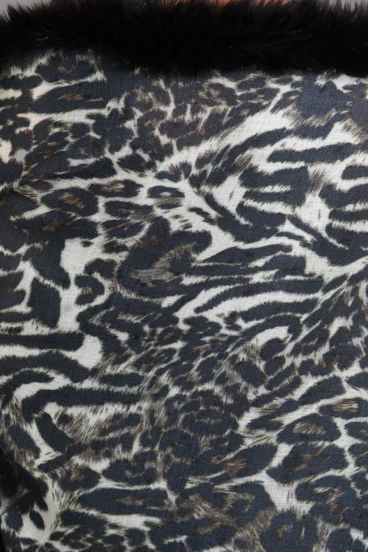 Cashmere Fine Wool Digital Animal Print With High Quality Fur Stole