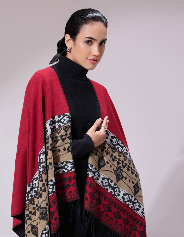 Shiran Maroon Heritage Cashmere Cape