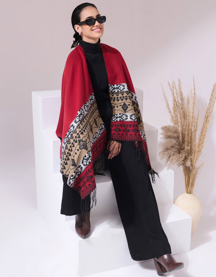 Shiran Maroon Heritage Cashmere Cape