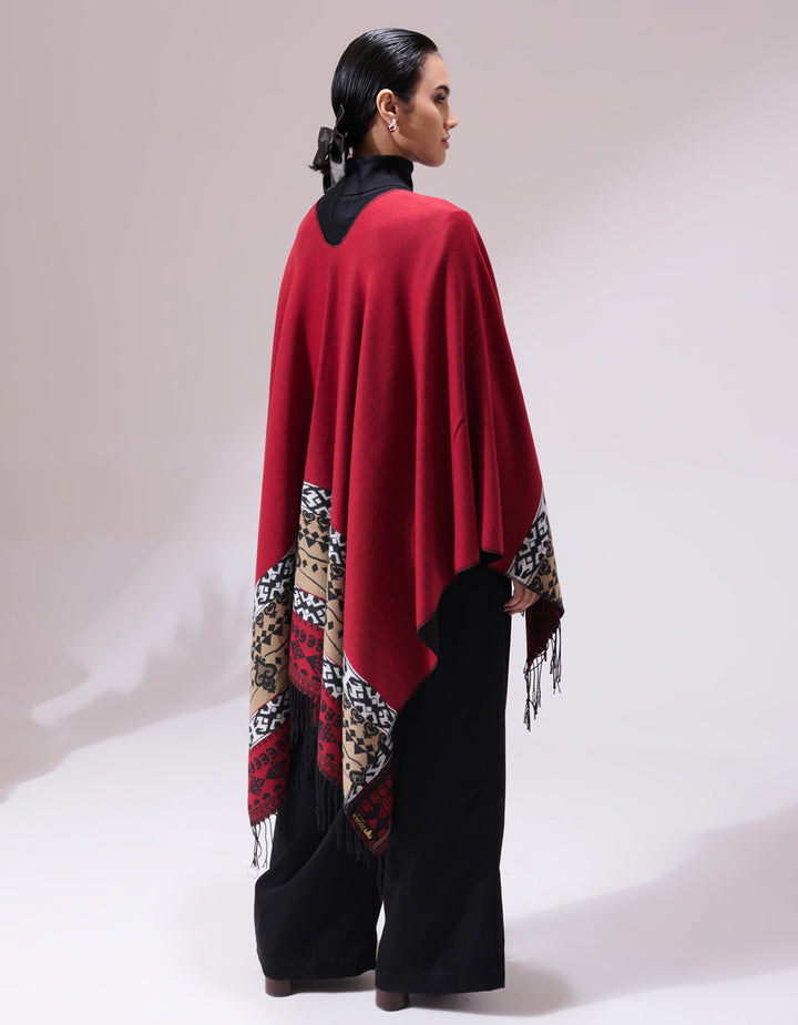 Shiran Maroon Heritage Cashmere Cape