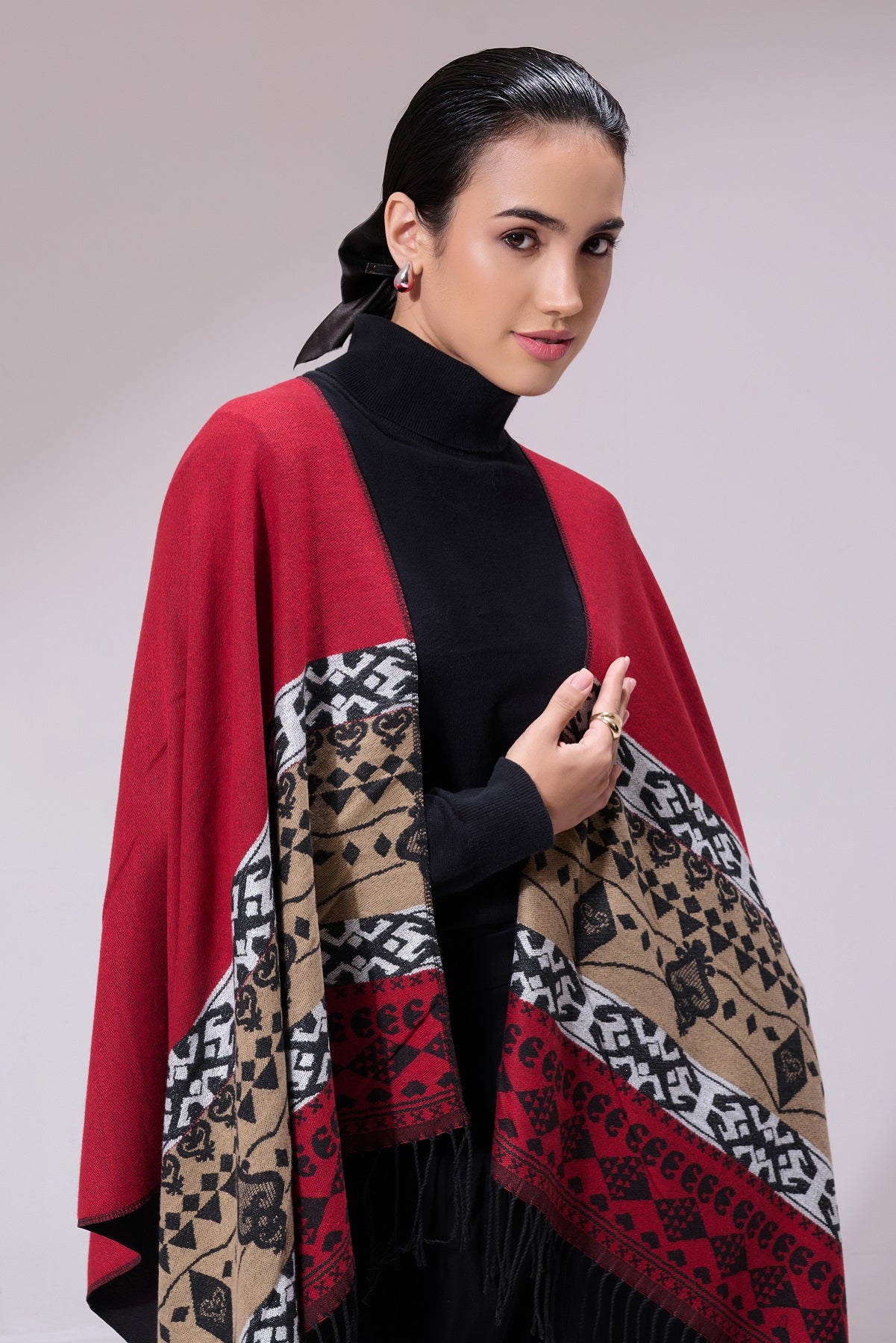 -  Shiran Maroon Heritage Cashmere Cape