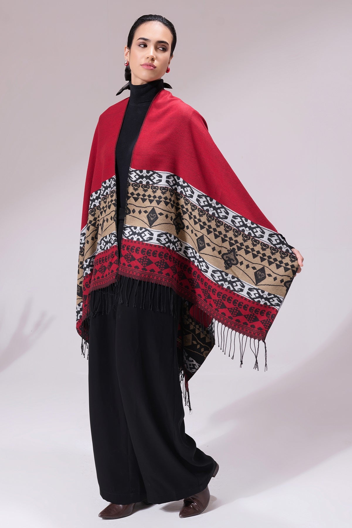 -  Shiran Maroon Heritage Cashmere Cape