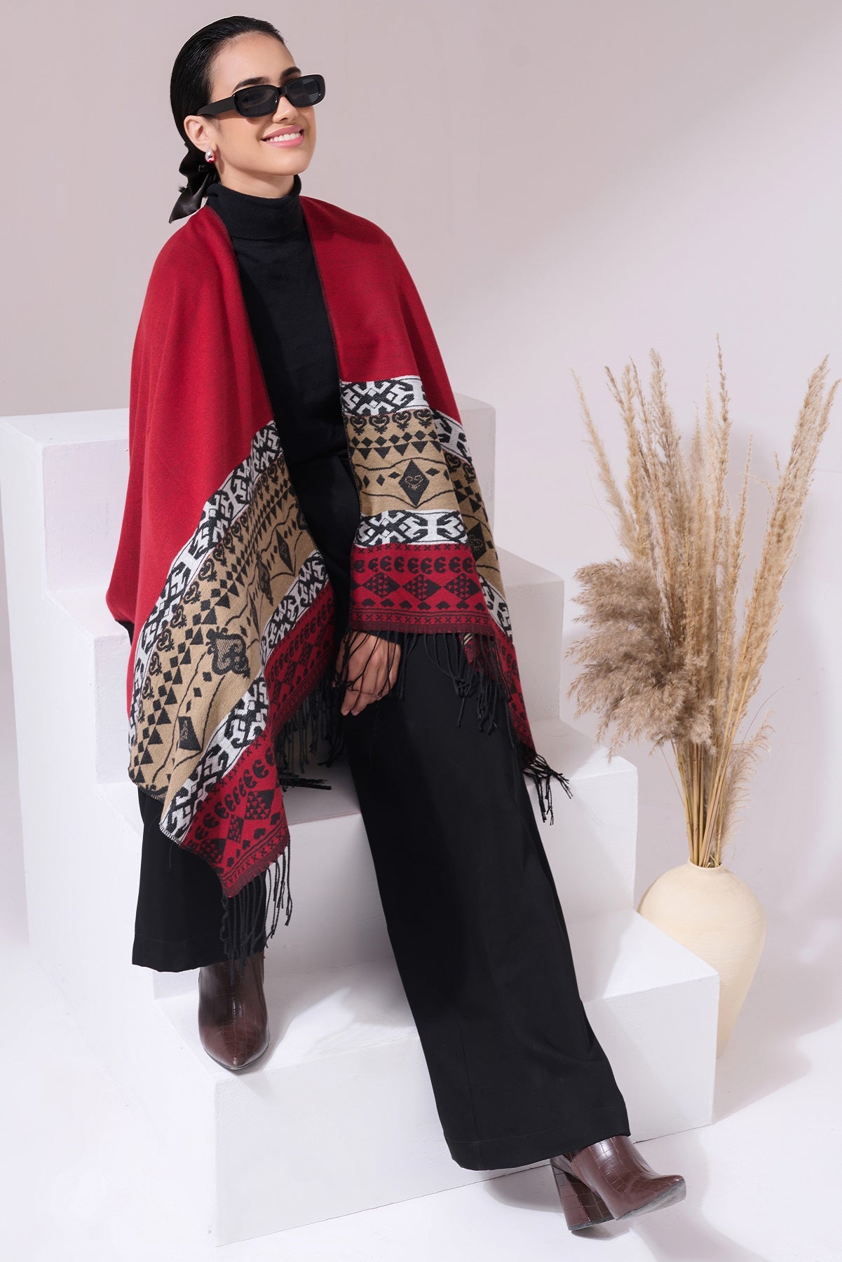 -  Shiran Maroon Heritage Cashmere Cape