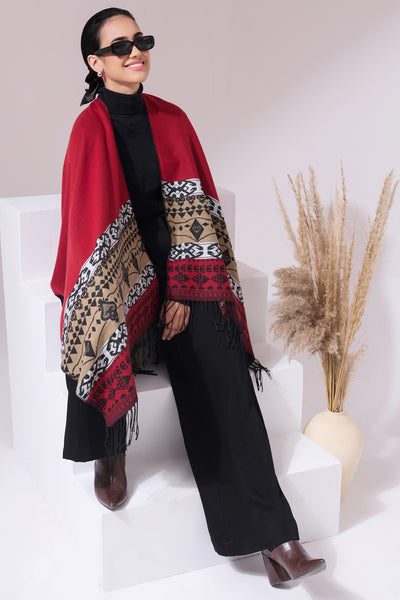 -  Shiran Maroon Heritage Cashmere Cape