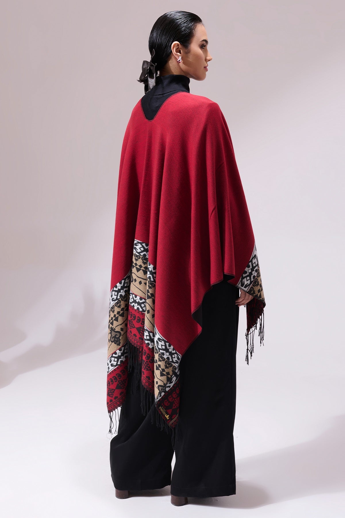 -  Shiran Maroon Heritage Cashmere Cape