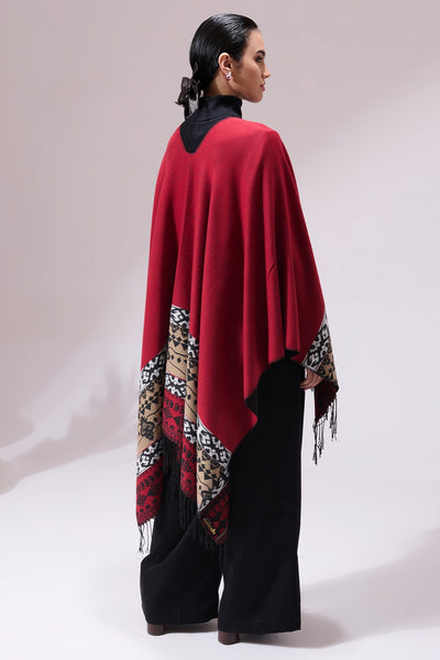 -  Shiran Maroon Heritage Cashmere Cape