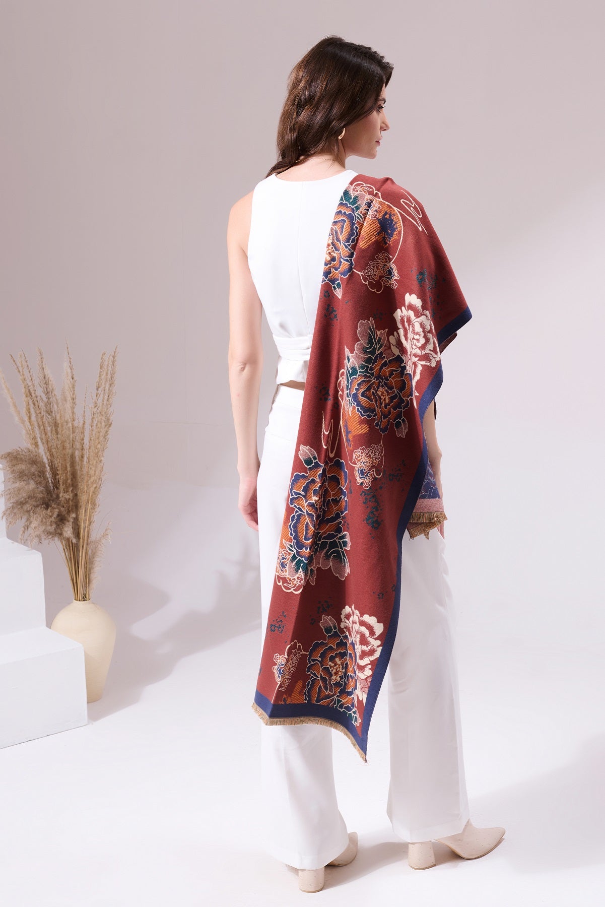 -  Chica Maroon Heritage Cashmere Stole