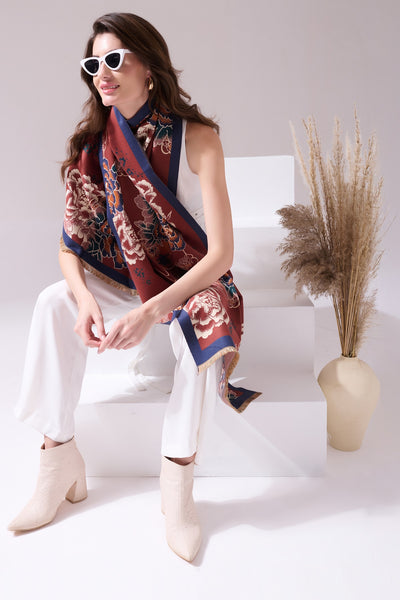 -  Chica Maroon Heritage Cashmere Stole