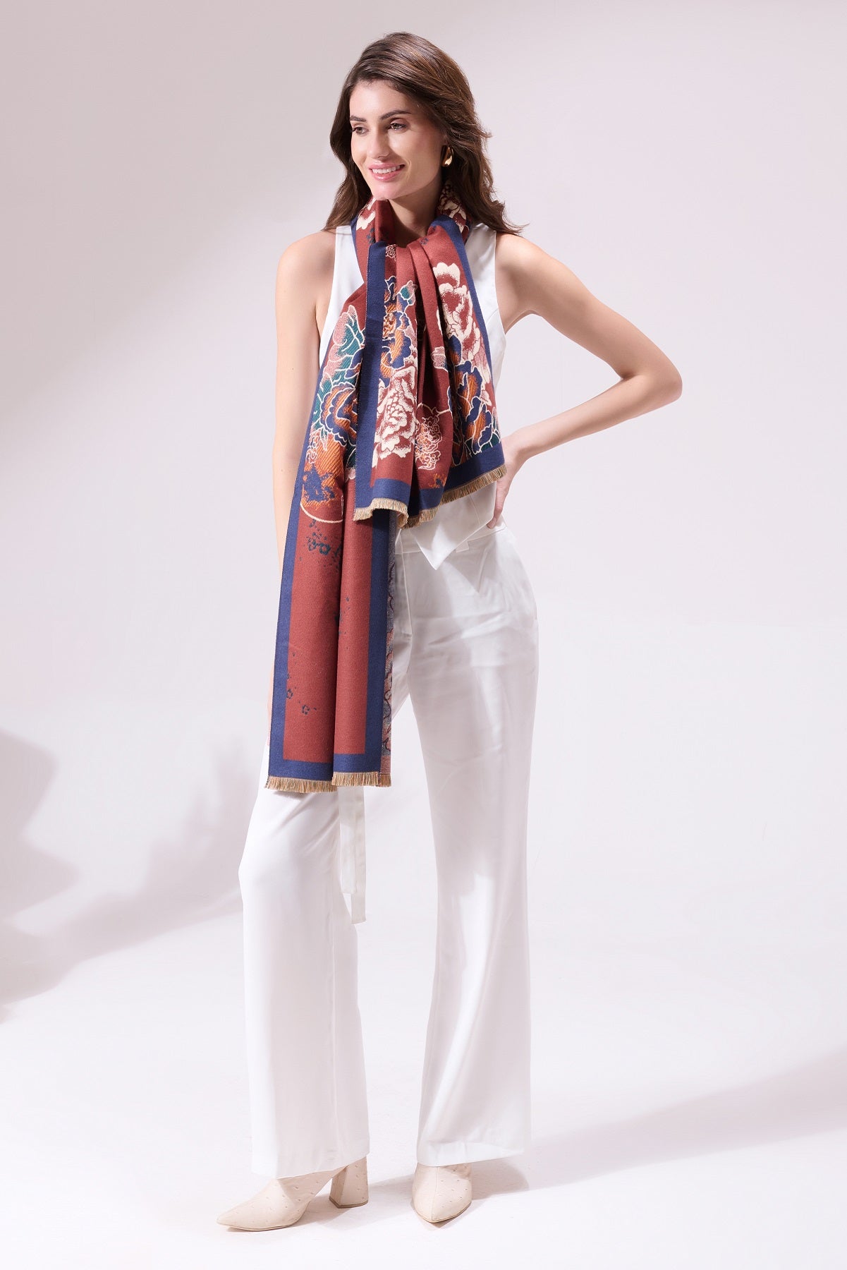 -  Chica Maroon Heritage Cashmere Stole