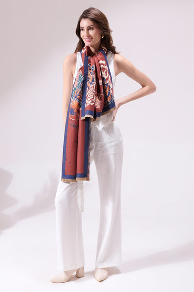 -  Chica Maroon Heritage Cashmere Stole