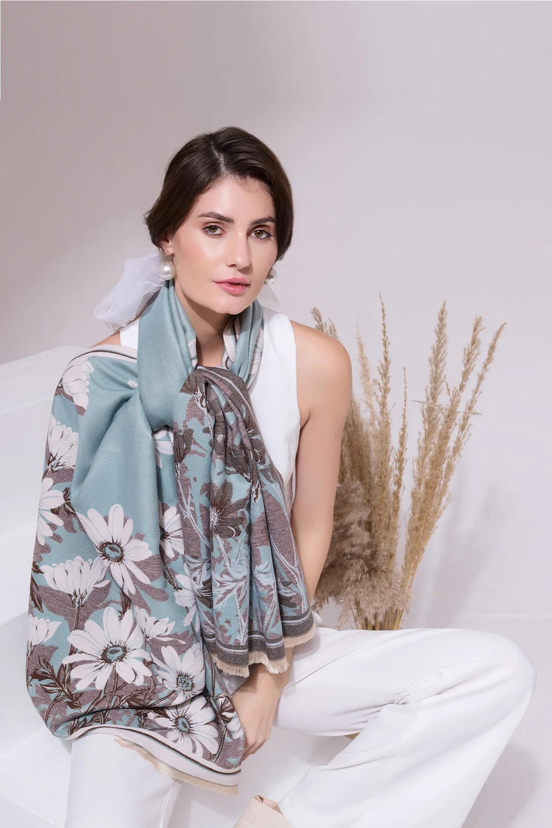 Shita Sky Blue Heritage Cashmere stole