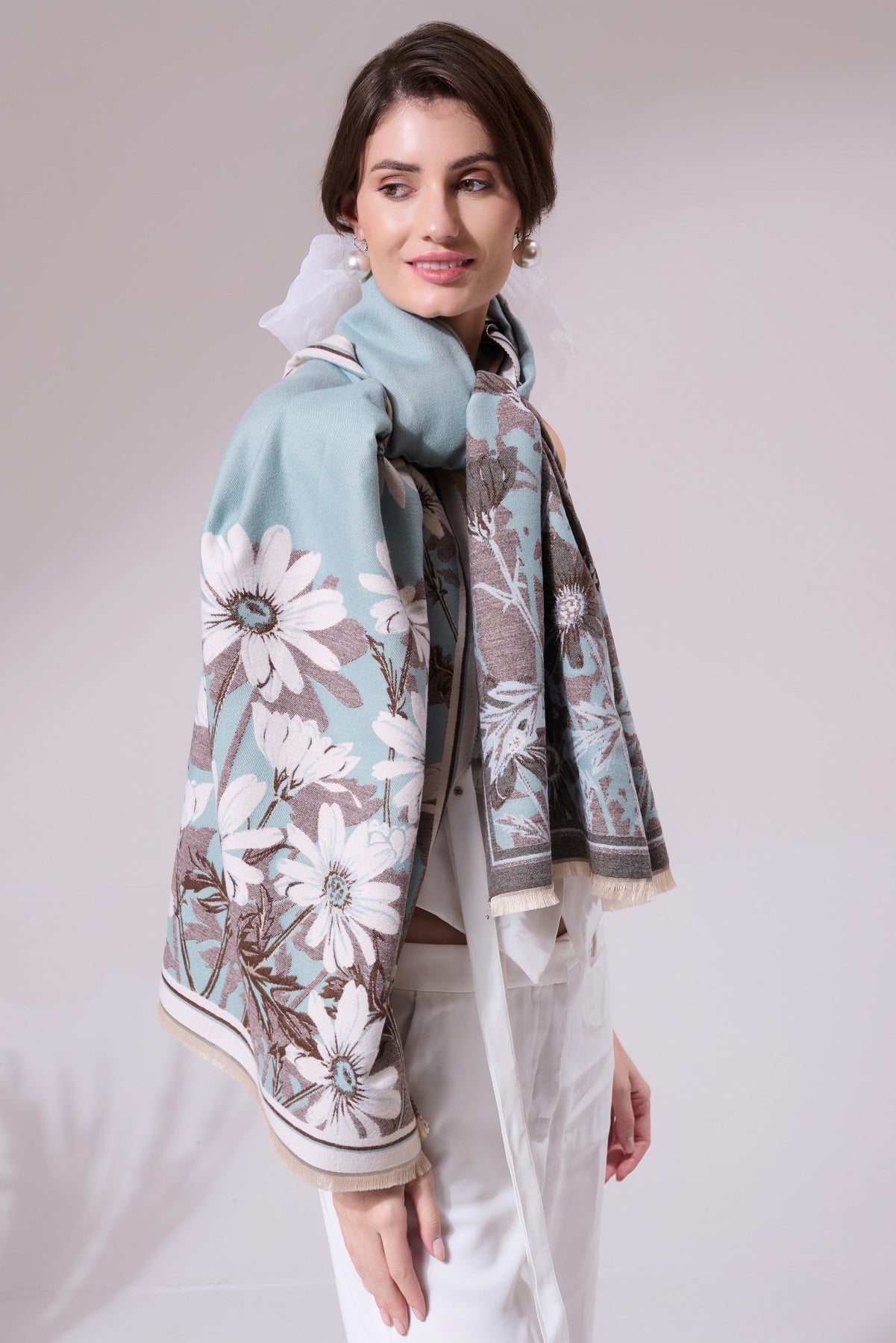 -  Shita Sky Blue Heritage Cashmere Cape