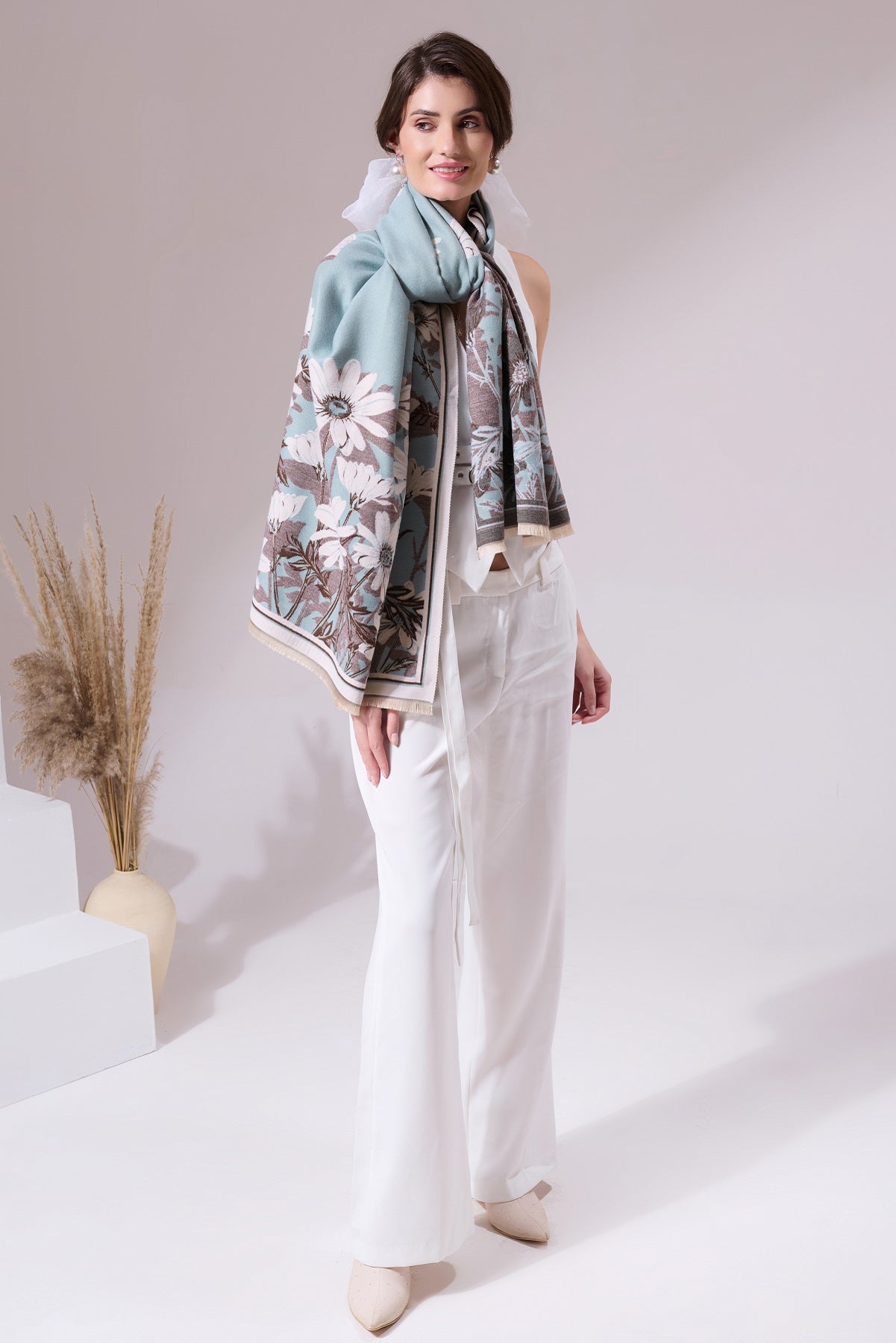 -  Shita Sky Blue Heritage Cashmere Cape