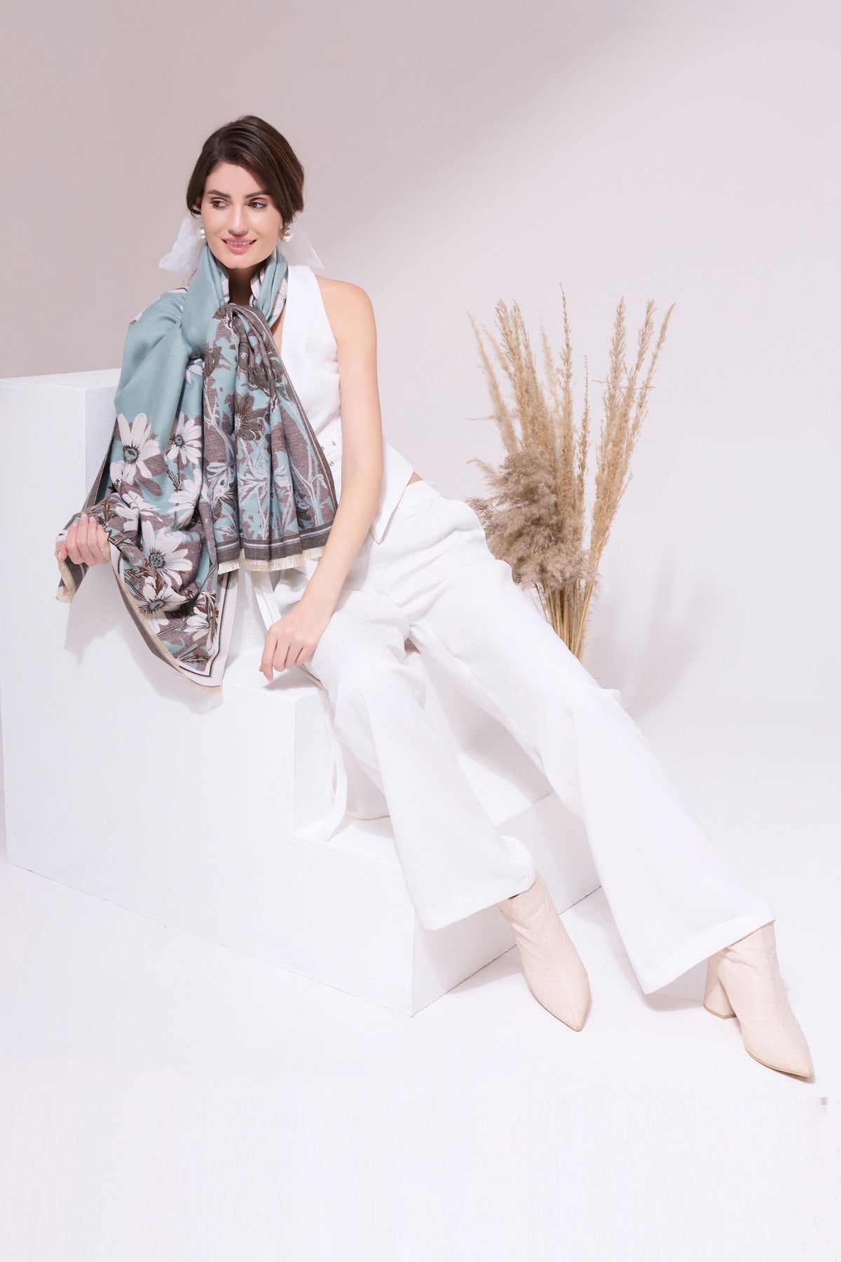 -  Shita Sky Blue Heritage Cashmere Cape