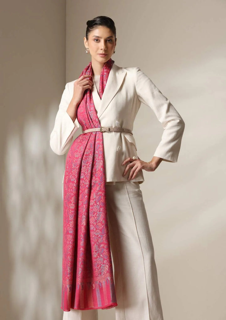 Fuschia woven kani  floral stole
