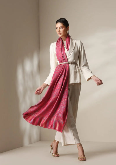 Fuschia woven kani  floral stole