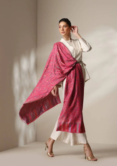 Fuschia woven kani  floral stole