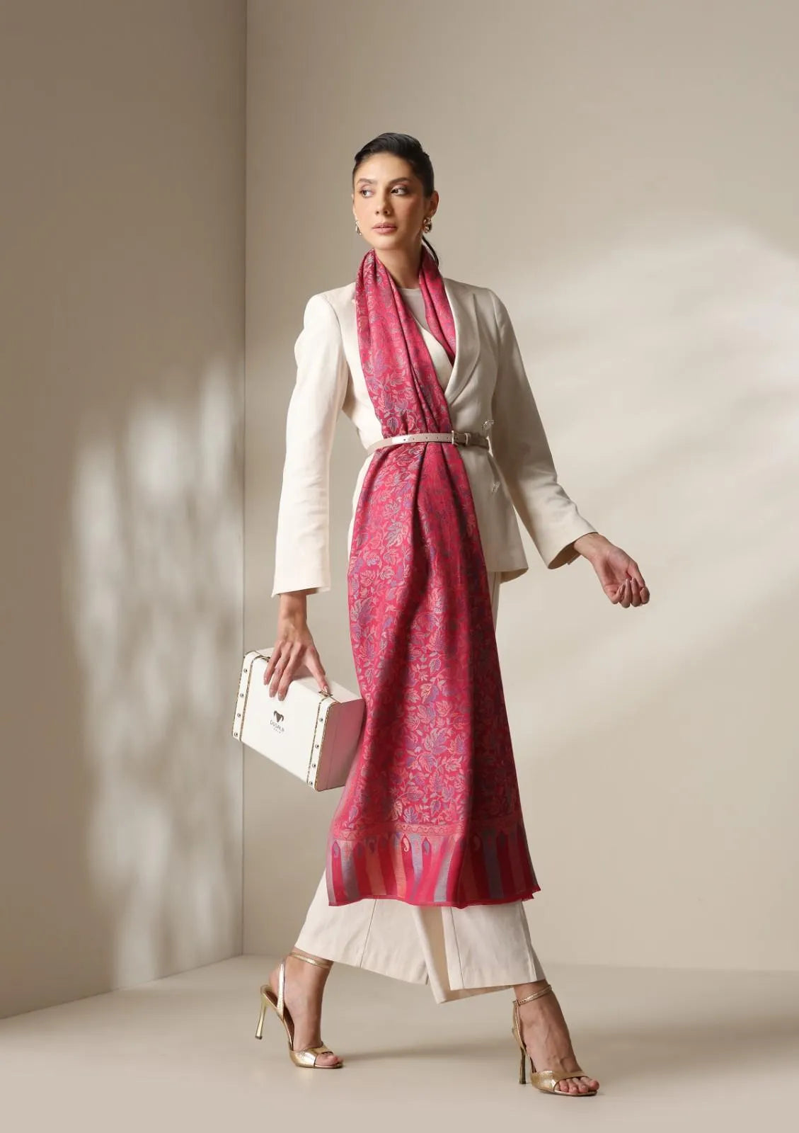 Fuschia woven kani  floral stole