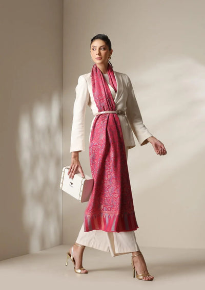 Fuschia woven kani  floral stole