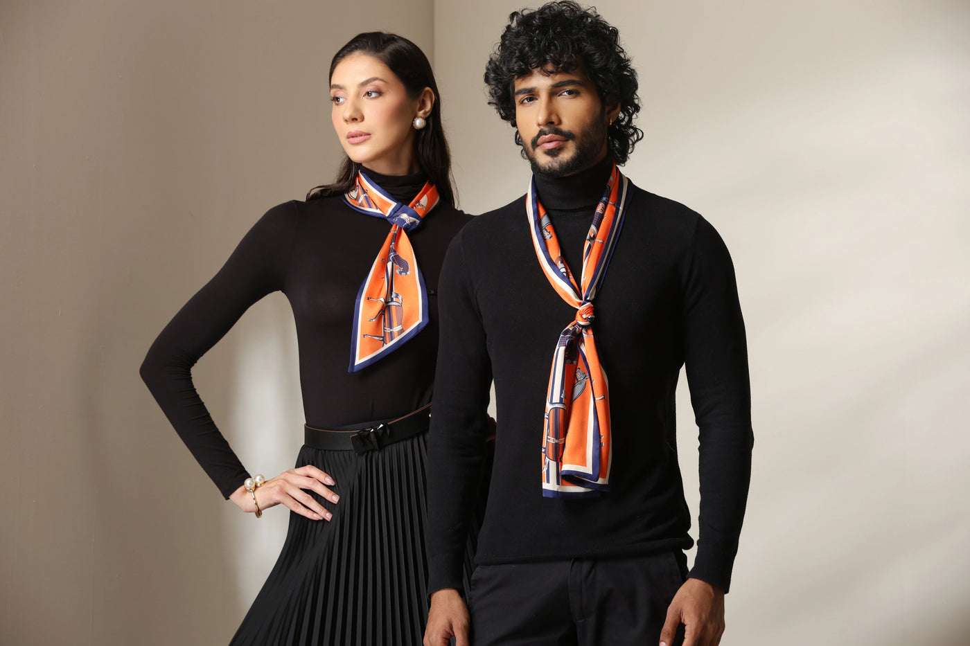 Dusala Equestrian Orange Silk Scarf set