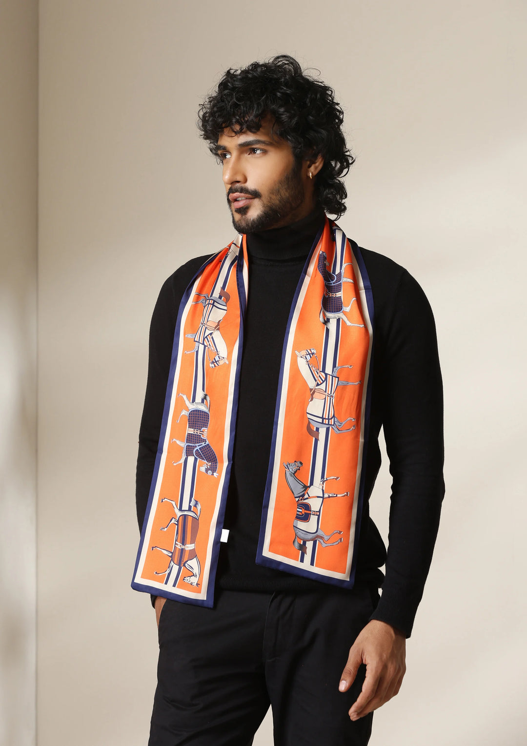 Dusala Equestrian Orange Silk Scarf set