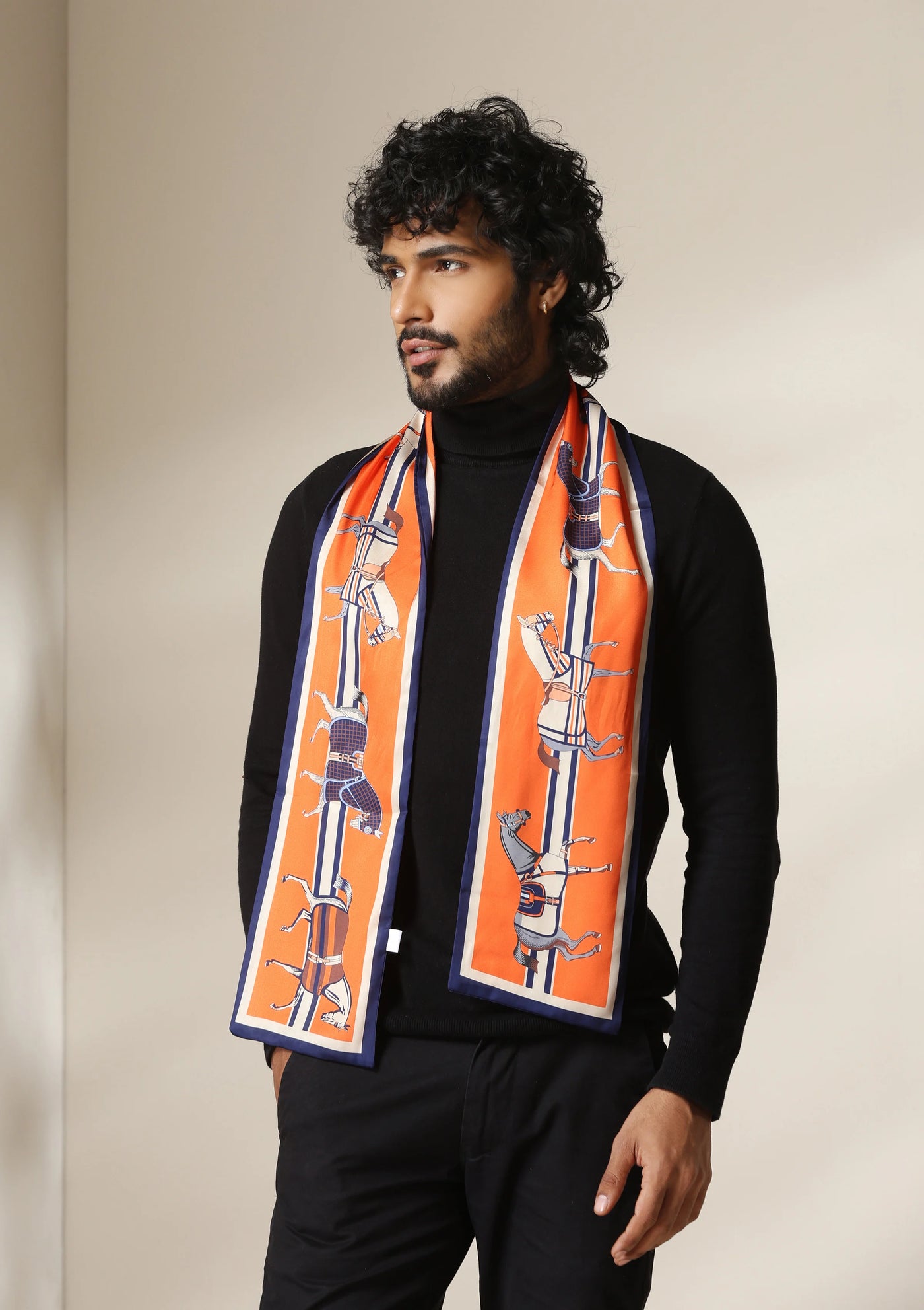 Dusala Equestrian Orange Silk Scarf set
