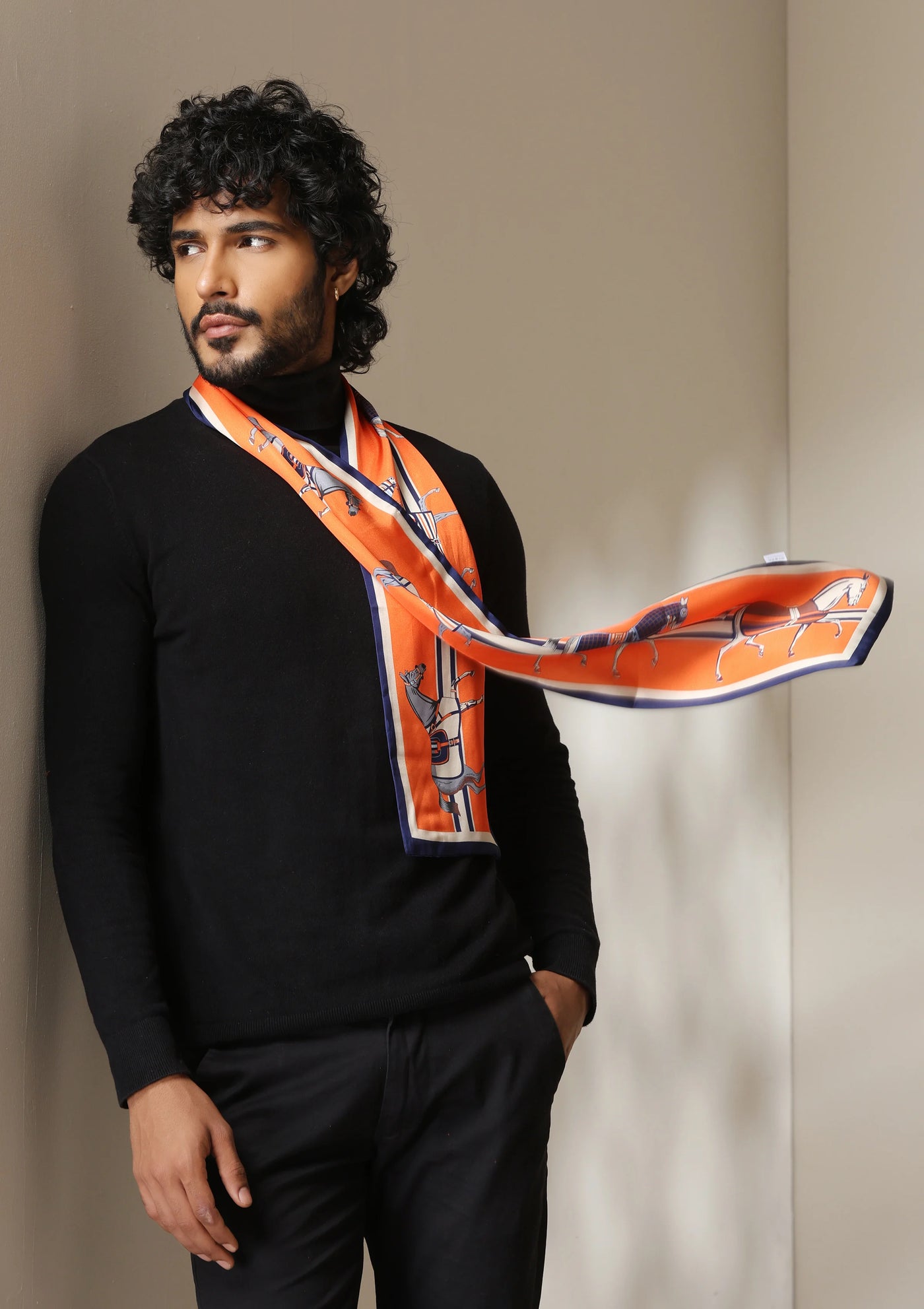 Dusala Equestrian Orange Silk Scarf set