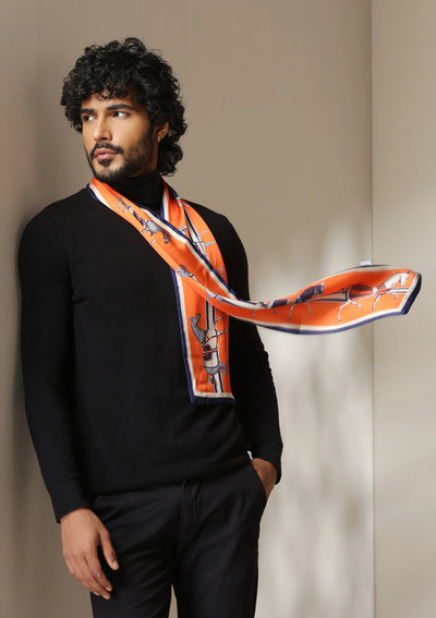 Dusala Equestrian Orange Silk Scarf set