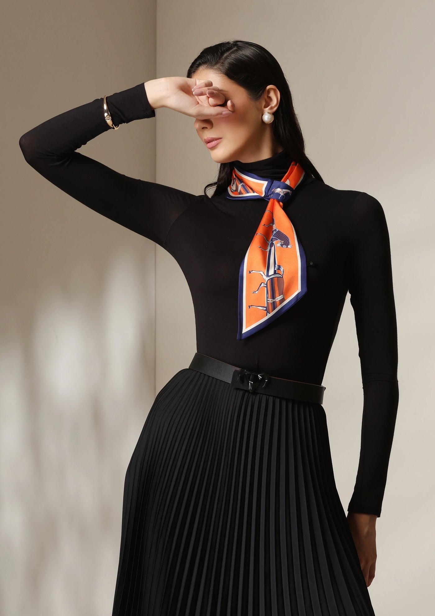 Dusala Equestrian Orange Silk Scarf set