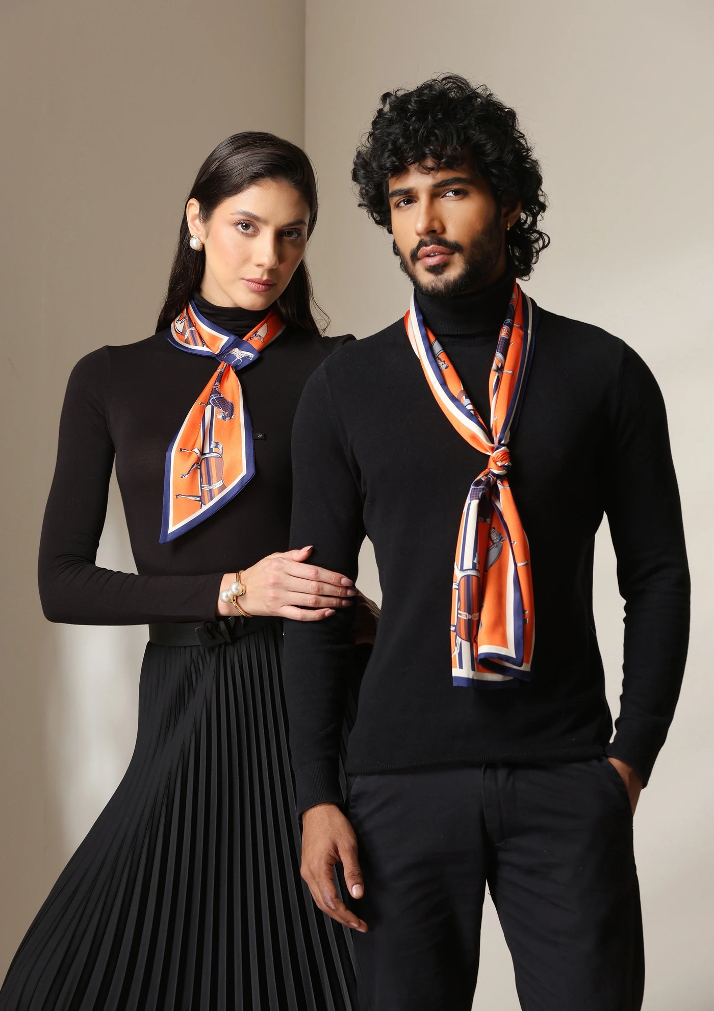 Dusala Equestrian Orange Silk Scarf set