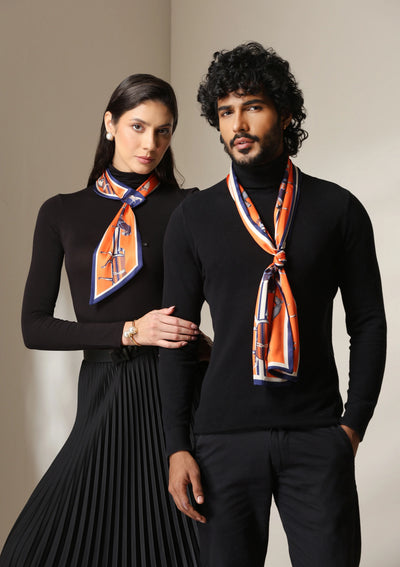 Dusala Equestrian Orange Silk Scarf set