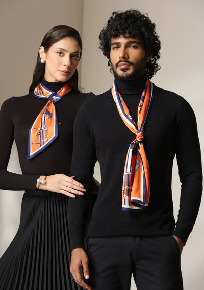 Dusala Equestrian Orange Silk Scarf set