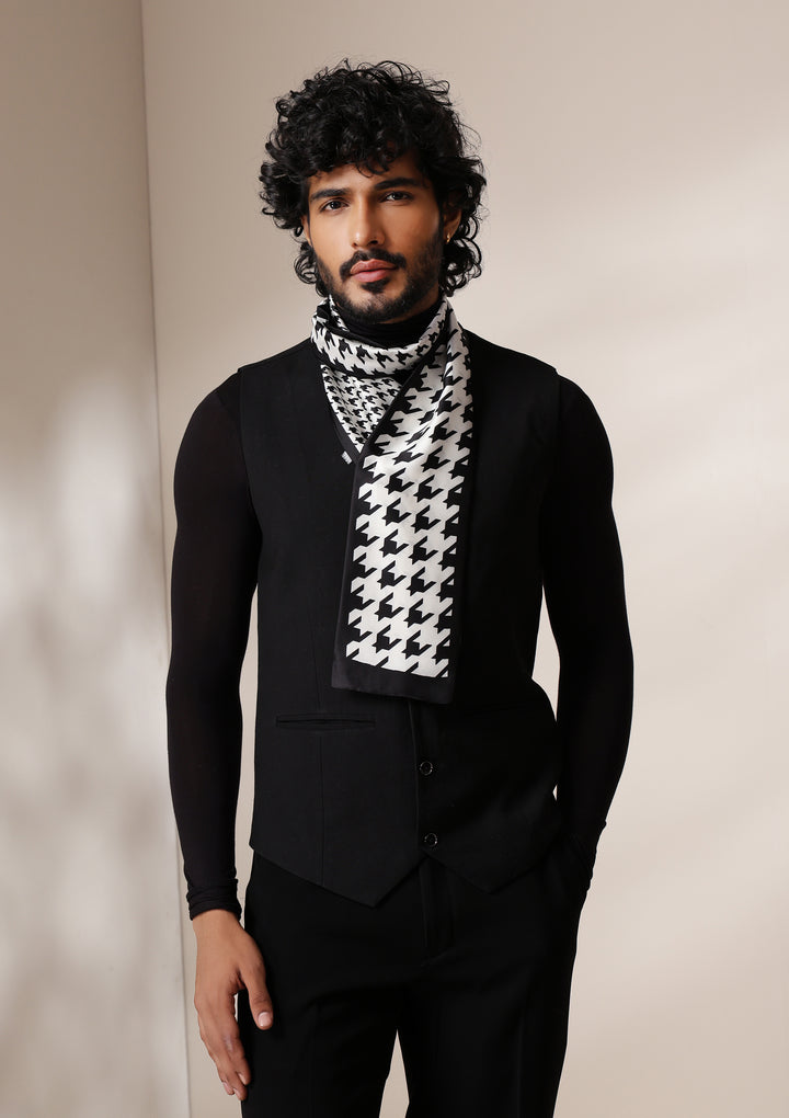 Noir Houndstooth Silk Scarf