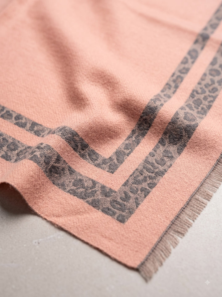Reversible Grey Blush Animal Print Cashmere Stole