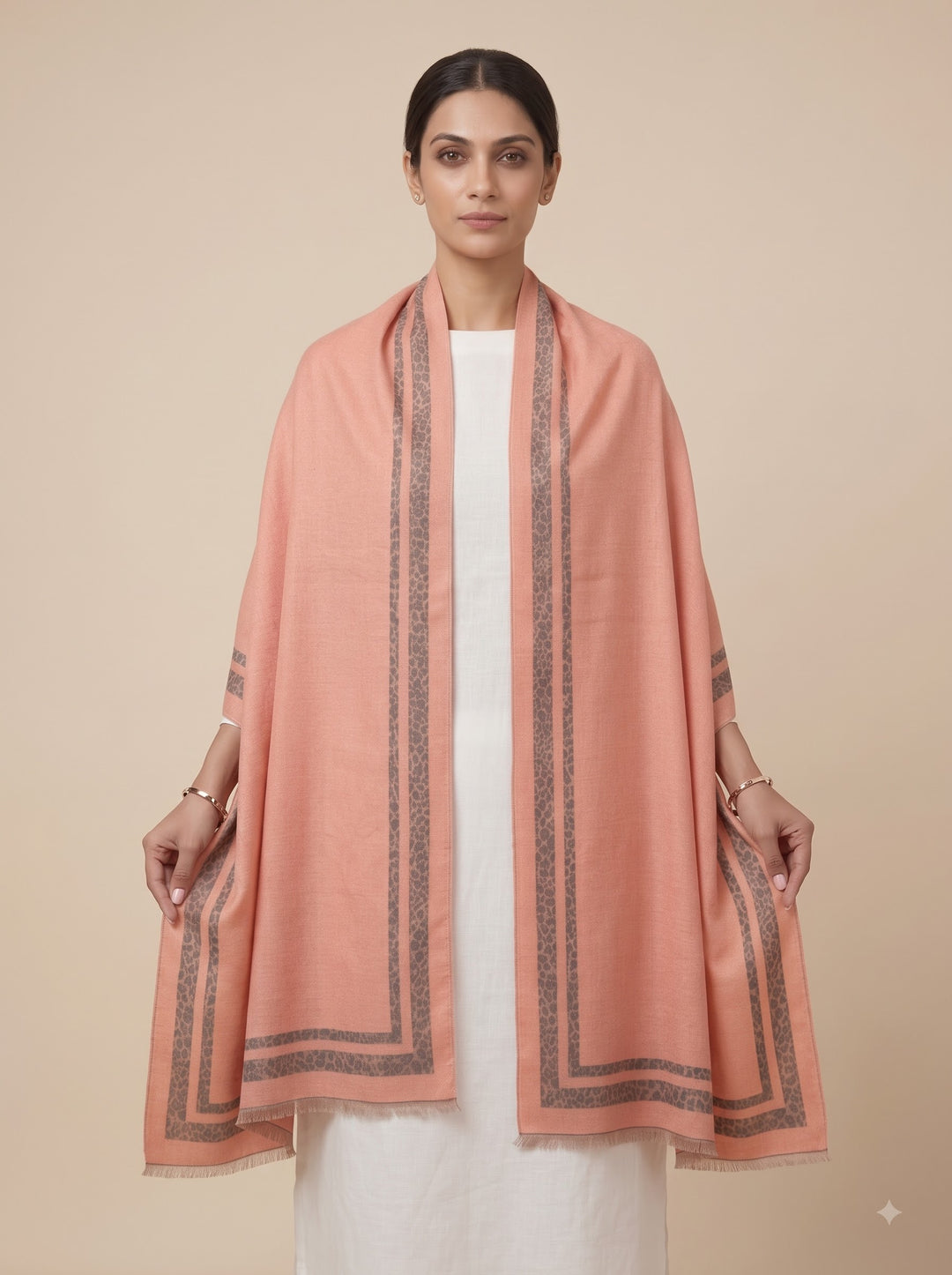Reversible Grey Blush Animal Print Cashmere Stole