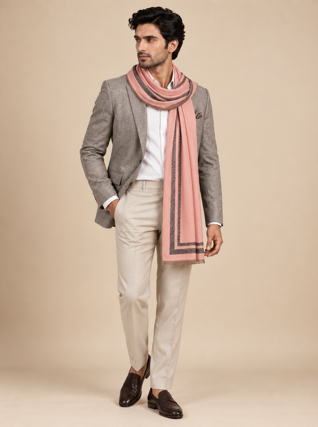 Reversible Grey Blush Animal Print Cashmere Stole