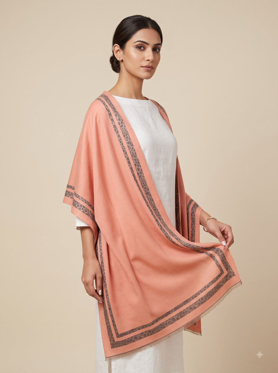 Reversible Grey Blush Animal Print Cashmere Stole