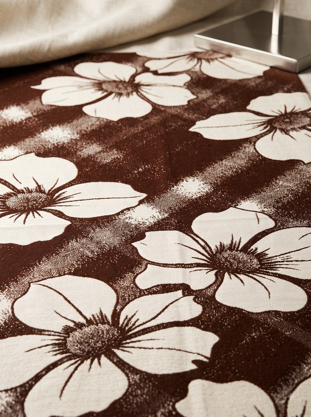 Reversible Cream Brown Bold Floral Cashmere Stole