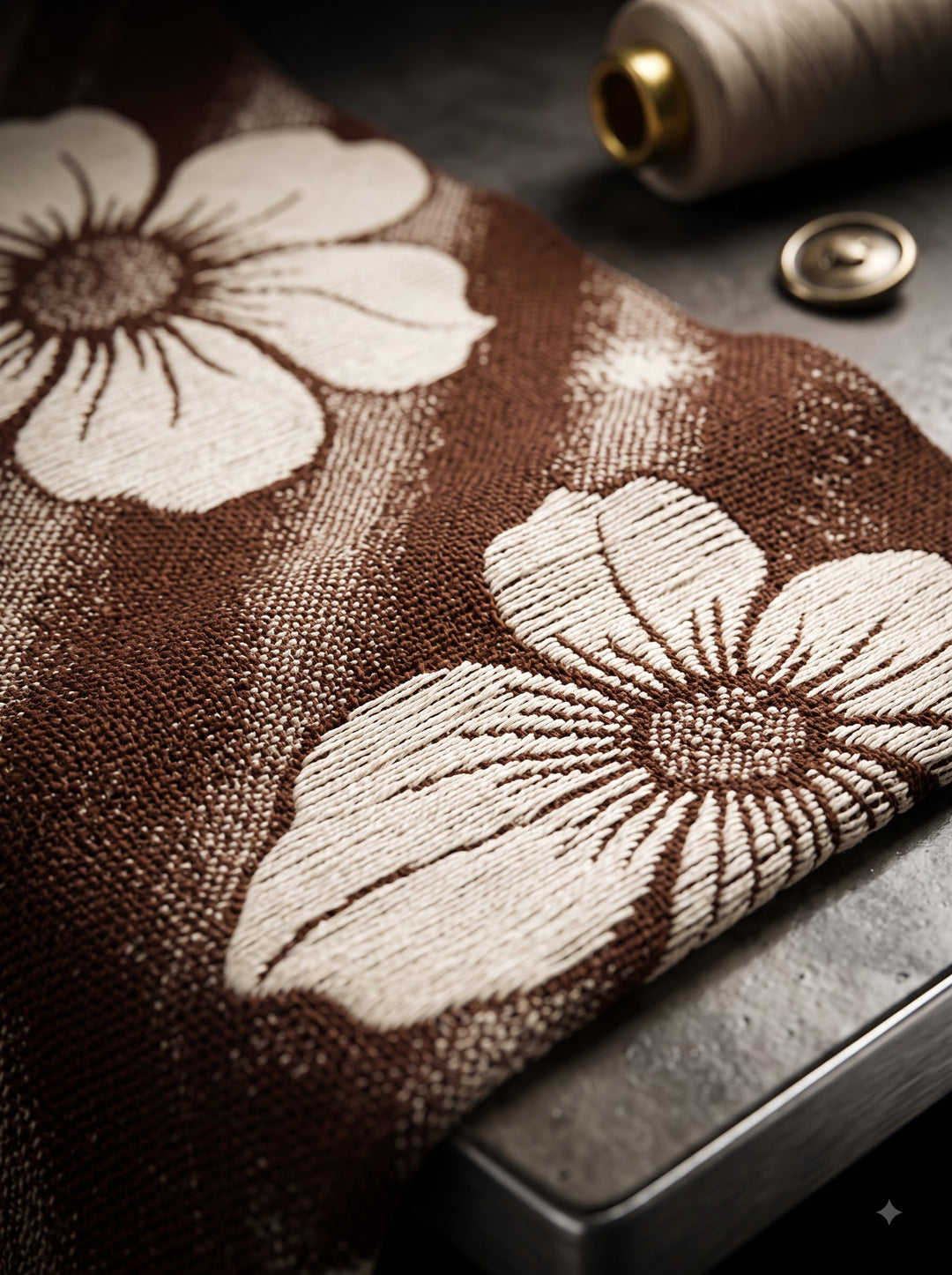 Reversible Cream Brown Bold Floral Cashmere Stole
