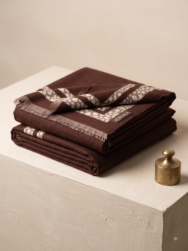 Reversible Cream Brown Animal Print Border Cashmere Stole